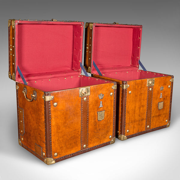 Pair Of Vintage Campaign Luggage Cases, English, Leather, Bedroom Nightstands