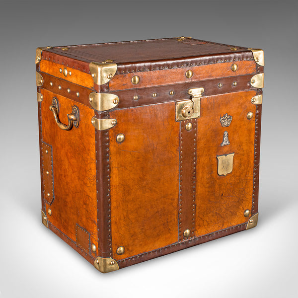 Pair Of Vintage Campaign Luggage Cases, English, Leather, Bedroom Nightstands