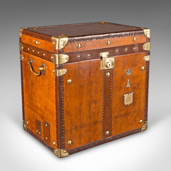 Pair Of Vintage Campaign Luggage Cases, English, Leather, Bedroom Nightstands