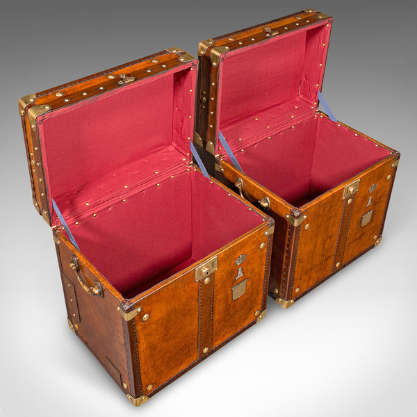 Pair Of Vintage Campaign Luggage Cases, English, Leather, Bedroom Nightstands