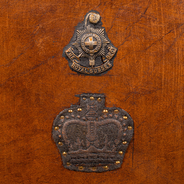 Pair Of Vintage Officer's Luggage Cases, English, Leather, Bedside Nightstand