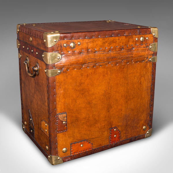 Pair Of Vintage Officer's Luggage Cases, English, Leather, Bedside Nightstand