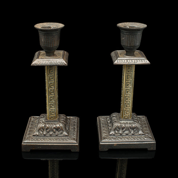 Pair Of Antique Aesthetic Period Candlesticks, English, Brass, Stand, Victorian