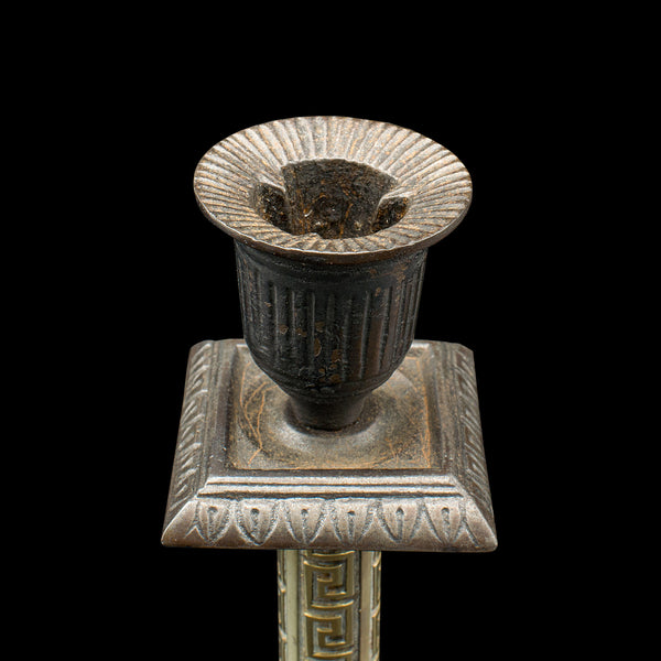 Pair Of Antique Aesthetic Period Candlesticks, English, Brass, Stand, Victorian