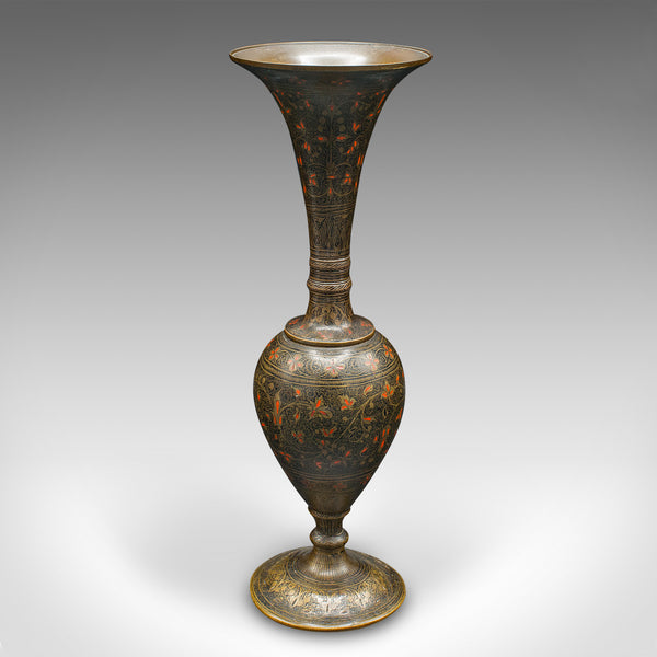 Pair Of Vintage Stem Vases, Indian, Brass, Enamel, Flower Sleeve, Art Deco, 1940