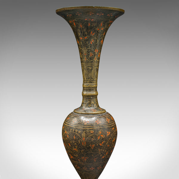 Pair Of Vintage Stem Vases, Indian, Brass, Enamel, Flower Sleeve, Art Deco, 1940