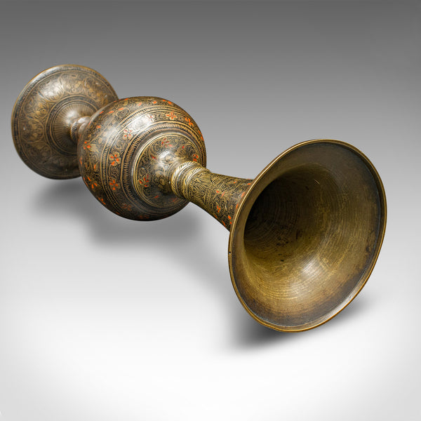 Pair Of Vintage Stem Vases, Indian, Brass, Enamel, Flower Sleeve, Art Deco, 1940