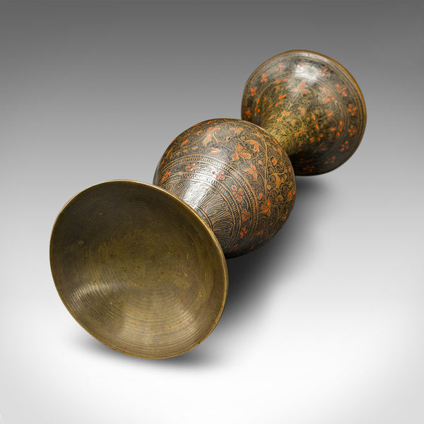 Pair Of Vintage Stem Vases, Indian, Brass, Enamel, Flower Sleeve, Art Deco, 1940