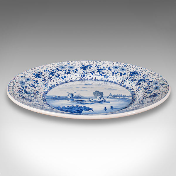 Very Large Antique Decorative Serving Plate, Belgian, Ceramic Charger, C.1920