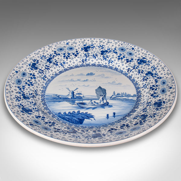 Very Large Antique Decorative Serving Plate, Belgian, Ceramic Charger, C.1920