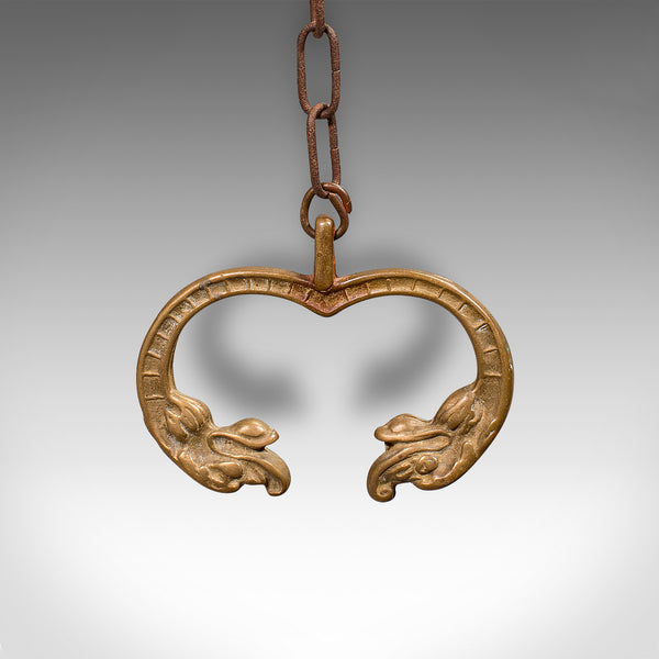 Antique School Bell, Continental, Brass, Wall Mounted Chime, Ornate, Victorian