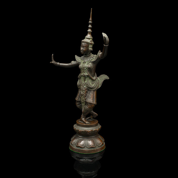 Antique Siamese Dancer Statue, Thai, Bronze Deity Figure, Victorian, Circa 1850