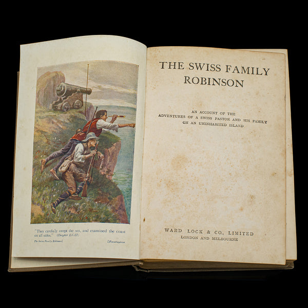 Vintage Book, The Swiss Family Robinson, English, Fiction, Johann Wyss, C.1930