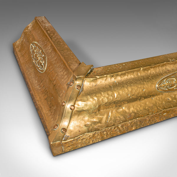 Antique Decorative Fire Kerb, English, Brass Fireside Hearth Surround, Victorian