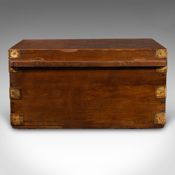 Vintage Campaign Silver Chest, English, Teak, Brass, Shipping Trunk, Art Deco