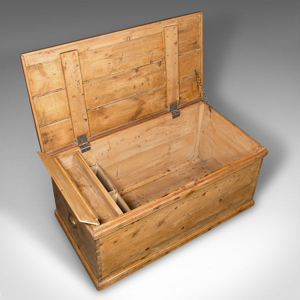 Antique Work Chest, English, Pine, Tool Trunk, Candlebox, Victorian, Circa 1900