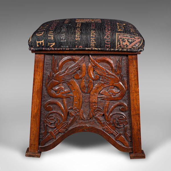 Antique Shoe Boy's Stool, English, Oak, Footstool, Art Nouveau, Victorian, 1900