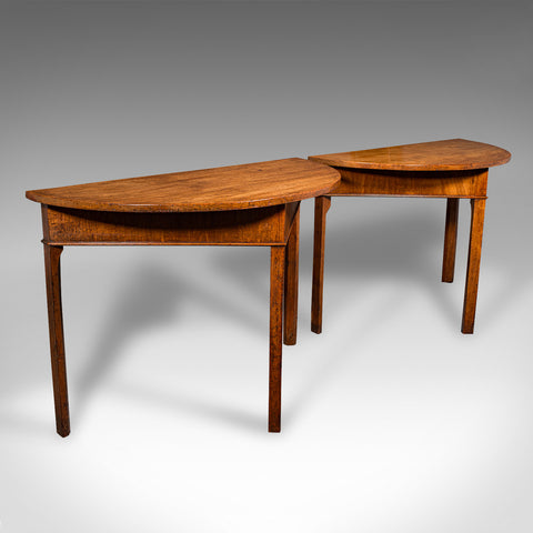 Pair Of Antique Demi-Lune End Tables, English, Occasional, Side, Georgian, 1780
