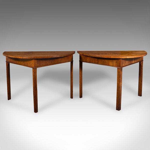 Pair Of Antique Demi-Lune Tables, English, Occasional, Side, Georgian, C.1780