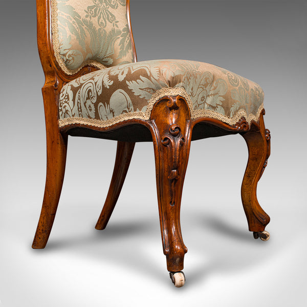 Antique Drawing Room Chair, English, Walnut, Ladies, Side Seat, Early Victorian