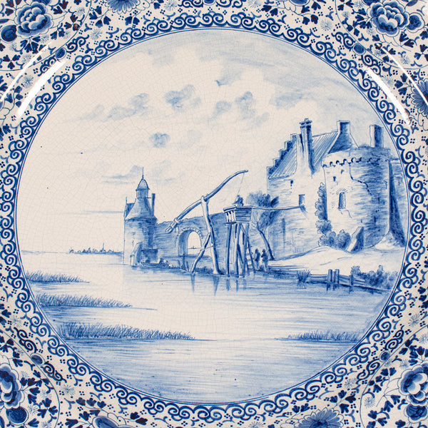 Large Antique Charger, Belgian, Ceramic, Serving Plate, Blue & White, Circa 1920