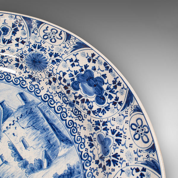 Large Antique Charger, Belgian, Ceramic, Serving Plate, Blue & White, Circa 1920