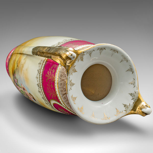 Pair Of Tall Antique Stem Vases, Austrian, Ceramic, Flower Sleeve, Victorian