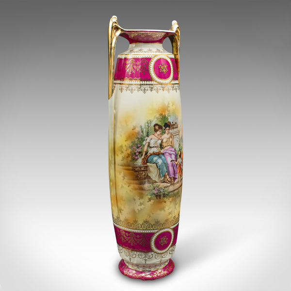 Pair Of Tall Antique Stem Vases, Austrian, Ceramic, Flower Sleeve, Victorian