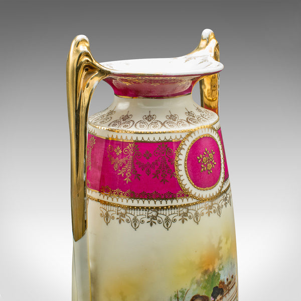 Pair Of Tall Antique Stem Vases, Austrian, Ceramic, Flower Sleeve, Victorian