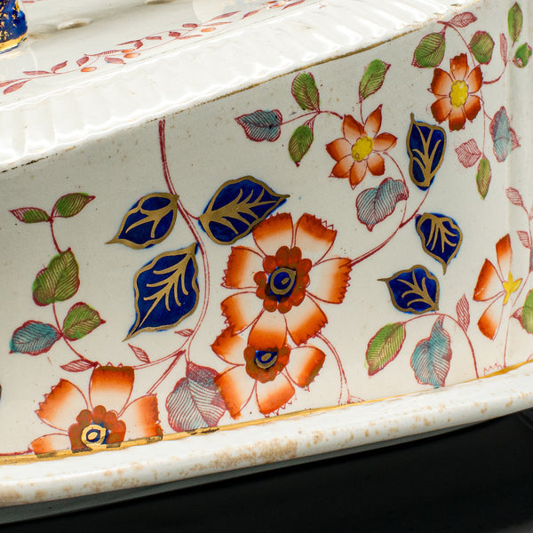 Antique Decorative Cheese Keeper, English, Ceramic, Butter Dish, Victorian, 1900