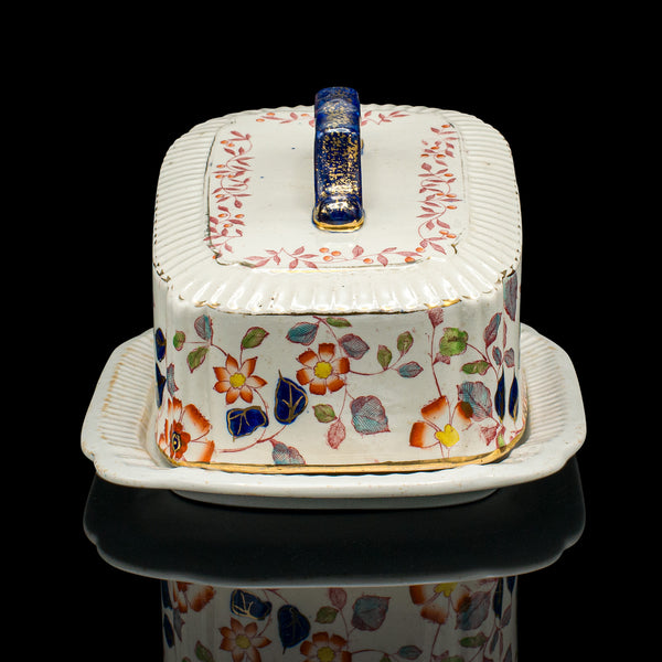 Antique Decorative Cheese Keeper, English, Ceramic, Butter Dish, Victorian, 1900