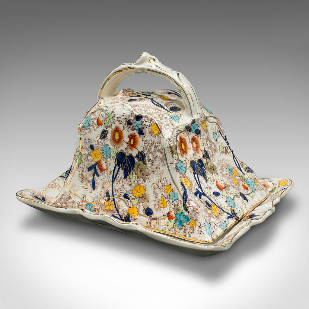 Antique Cheese Keeper, English, Ceramic, Decorative Butter Dish, Victorian, 1900