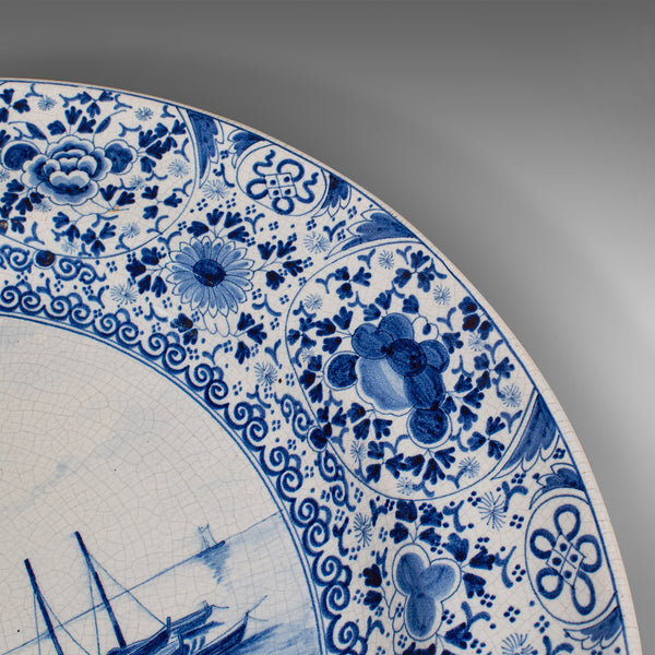 Large Antique Serving Plate, Belgian, Ceramic Charger, Decorative, Circa 1920