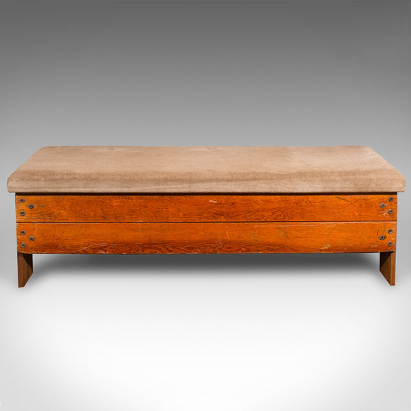 Antique Gymnasium Bench, English, Pine, Suede, Window Seat, Dining Room, C.1920