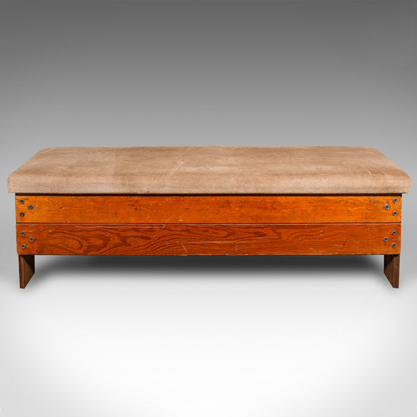 Antique Gymnasium Bench, English, Pine, Suede, Window Seat, Dining Room, C.1920