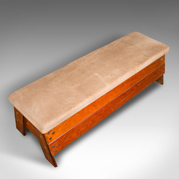 Antique Gymnasium Bench, English, Pine, Suede, Window Seat, Dining Room, C.1920
