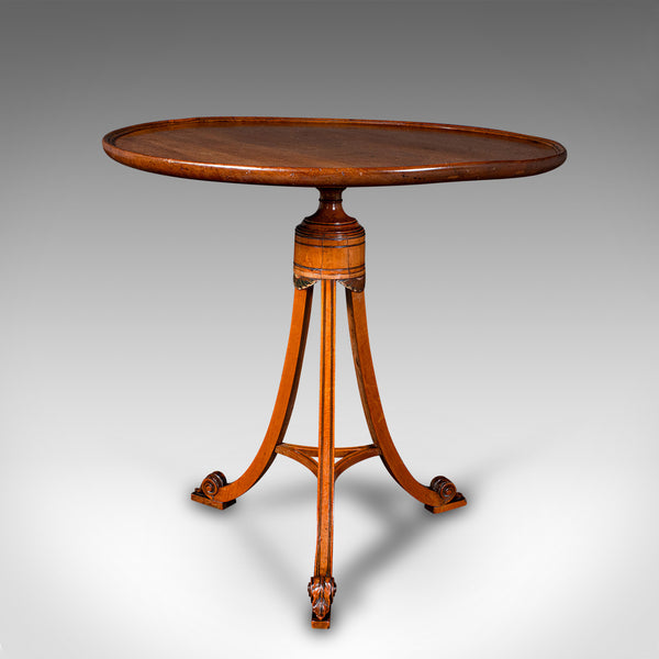 Small Antique Wine Table, English, Circular, Occasional, Lamp, Tripod, Regency