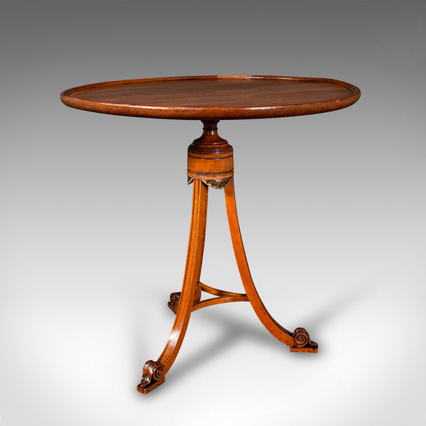 Small Antique Wine Table, English, Circular, Occasional, Lamp, Tripod, Regency
