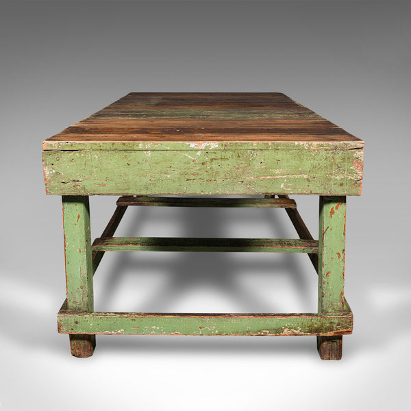Large Antique Industrial Work Table, English, Pine, Factory, Bench, Victorian