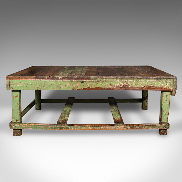 Large Antique Industrial Work Table, English, Pine, Factory, Bench, Victorian