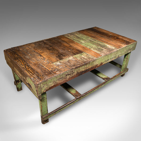 Large Antique Industrial Work Table, English, Pine, Factory, Bench, Victorian