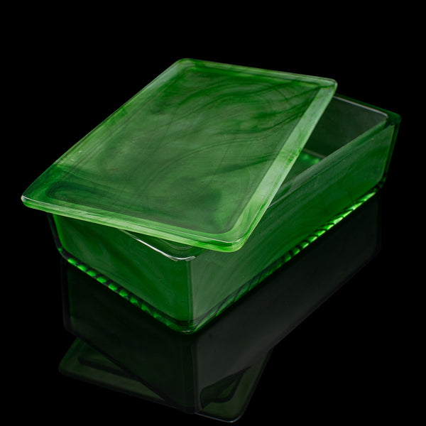 Vintage Lidded Soap Dish, English, Glass, Bathroom Tray, Art Deco, Circa 1930