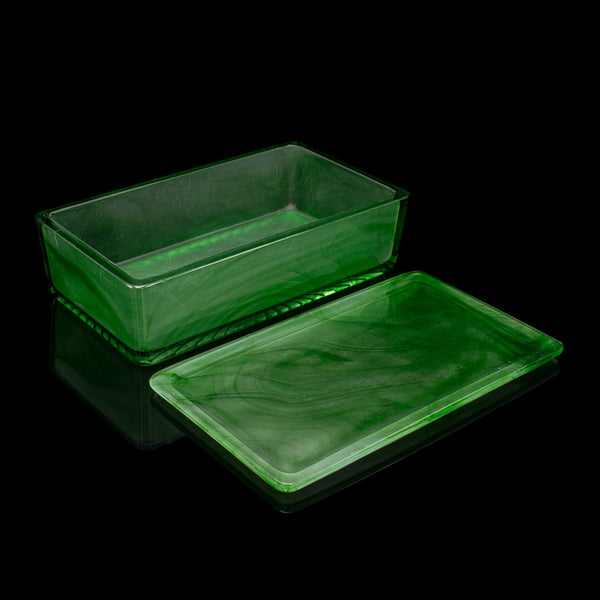 Vintage Lidded Soap Dish, English, Glass, Bathroom Tray, Art Deco, Circa 1930