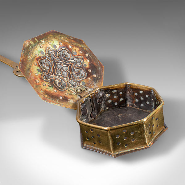 Antique Chestnut Roaster, English, Brass, Hanging Warmer, Georgian, Circa 1800