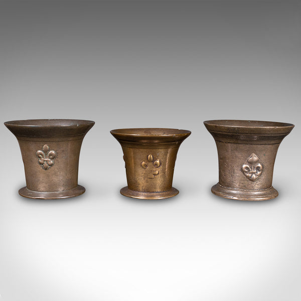 Trio Of Antique Mortars, English, Bronze, Apothecary Pot, William III, C.1700