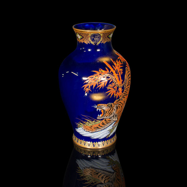 Vintage Tiger Vase, Chinese, Blue Lacquer Ceramic Baluster Urn, Oriental, C.1980
