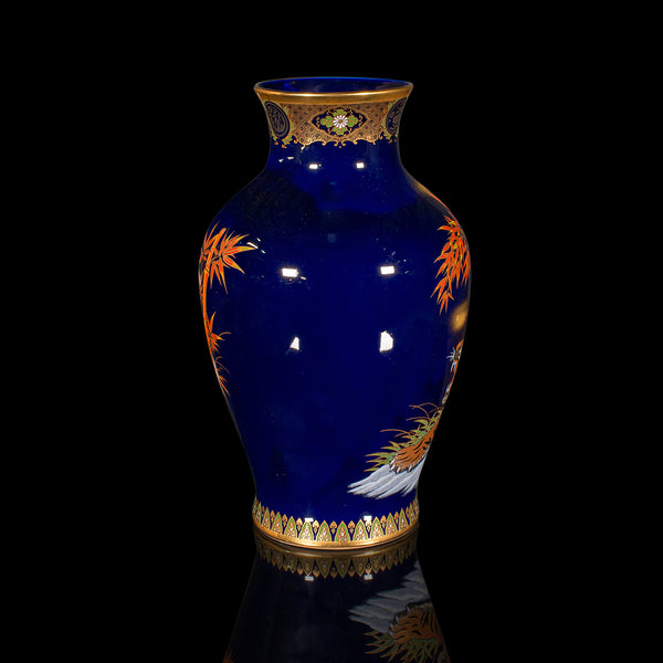 Vintage Tiger Vase, Chinese, Blue Lacquer Ceramic Baluster Urn, Oriental, C.1980
