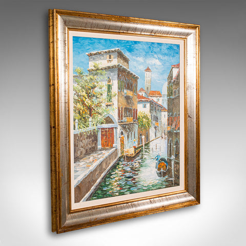 Vintage Venetian Canal Painting, Continental School, Oil on Canvas, Venice, Art