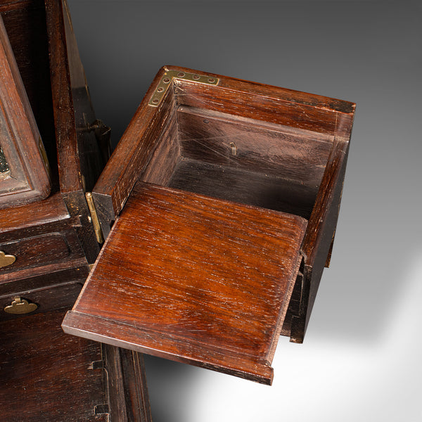 Antique Ladies Travelling Vanity Box, Chinese, Elm, Brass, Dressing Table Case