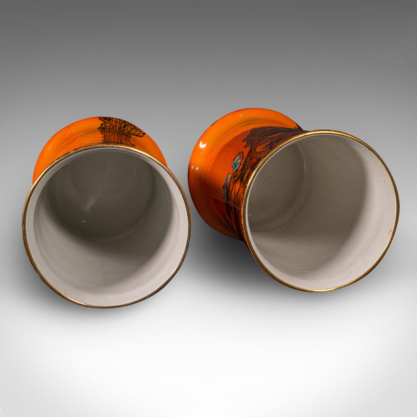 Pair Of Antique Flower Vases, English, Lustre Ceramic, Oriental Taste, C.1920